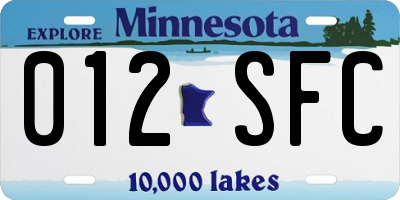 MN license plate 012SFC
