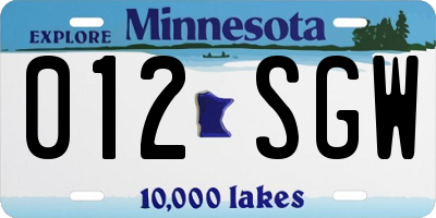 MN license plate 012SGW