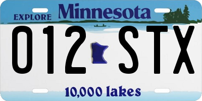 MN license plate 012STX