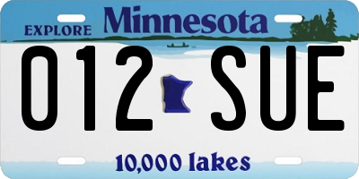 MN license plate 012SUE