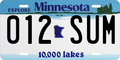 MN license plate 012SUM