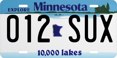 MN license plate 012SUX