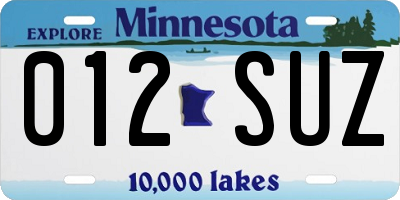 MN license plate 012SUZ