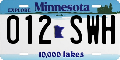 MN license plate 012SWH