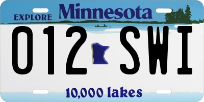 MN license plate 012SWI