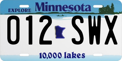 MN license plate 012SWX