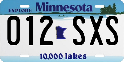 MN license plate 012SXS