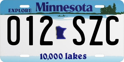 MN license plate 012SZC