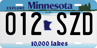 MN license plate 012SZD