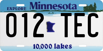 MN license plate 012TEC