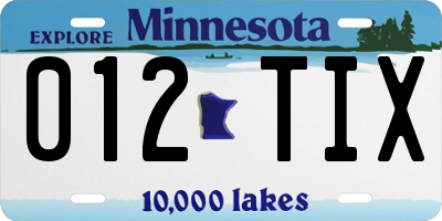 MN license plate 012TIX