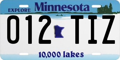 MN license plate 012TIZ