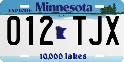 MN license plate 012TJX