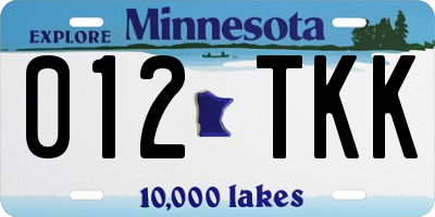 MN license plate 012TKK