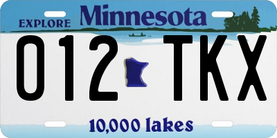 MN license plate 012TKX