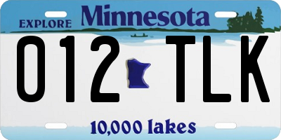 MN license plate 012TLK