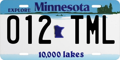 MN license plate 012TML