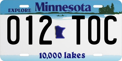MN license plate 012TOC