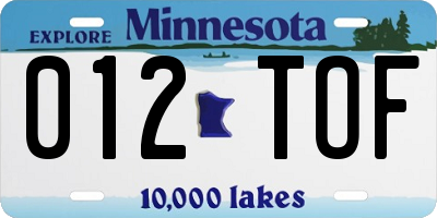 MN license plate 012TOF