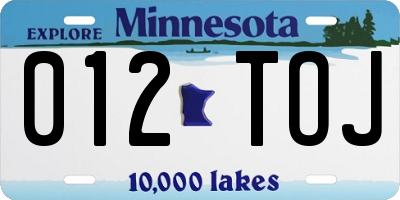 MN license plate 012TOJ