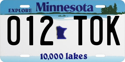 MN license plate 012TOK