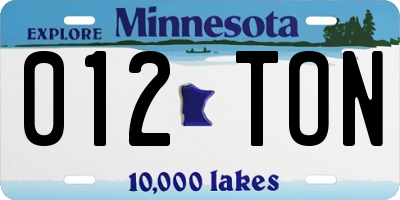 MN license plate 012TON