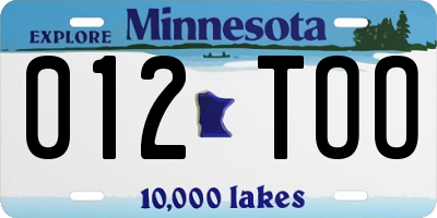 MN license plate 012TOO