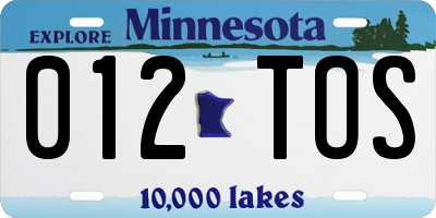 MN license plate 012TOS