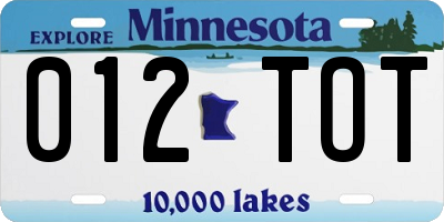 MN license plate 012TOT