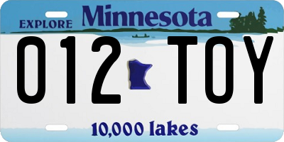 MN license plate 012TOY