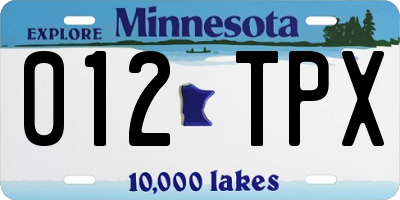 MN license plate 012TPX