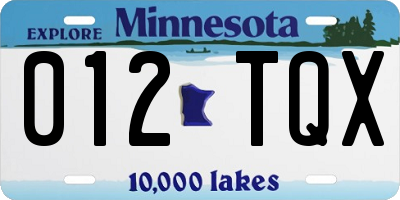 MN license plate 012TQX