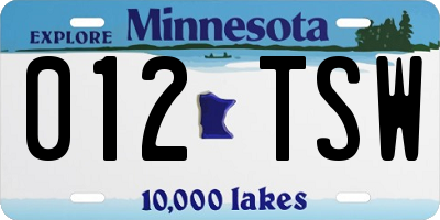 MN license plate 012TSW