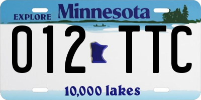 MN license plate 012TTC