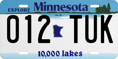 MN license plate 012TUK