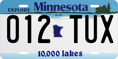 MN license plate 012TUX