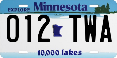 MN license plate 012TWA