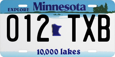 MN license plate 012TXB