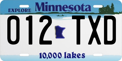 MN license plate 012TXD