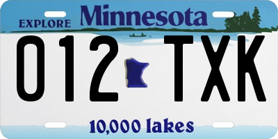 MN license plate 012TXK