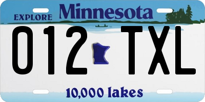 MN license plate 012TXL