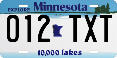 MN license plate 012TXT