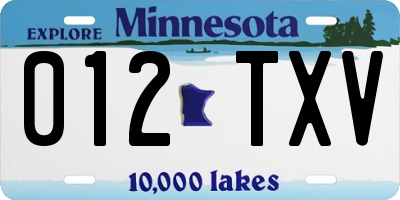 MN license plate 012TXV