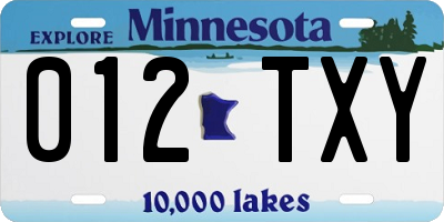 MN license plate 012TXY