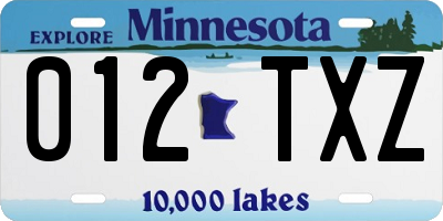 MN license plate 012TXZ