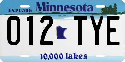 MN license plate 012TYE