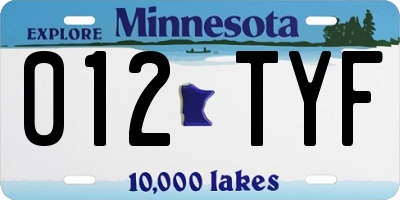 MN license plate 012TYF
