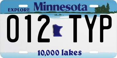 MN license plate 012TYP
