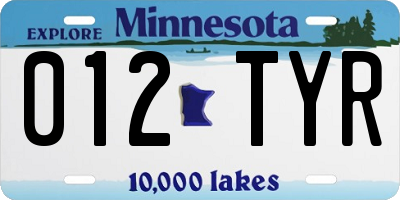 MN license plate 012TYR