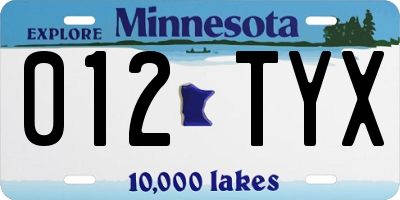 MN license plate 012TYX